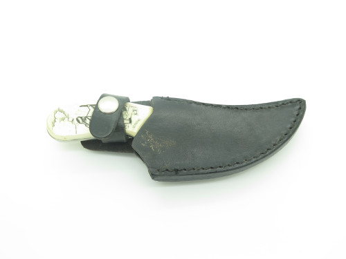 Vintage Frost Cat Skinner Japan Mountain Man Scrimshaw Fixed Blade Hunting Knife