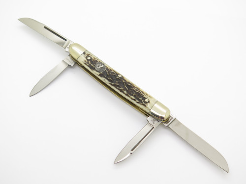 Vtg Bertram Hen & Rooster Congress Solingen Germany Stag Folding Pocket Knife