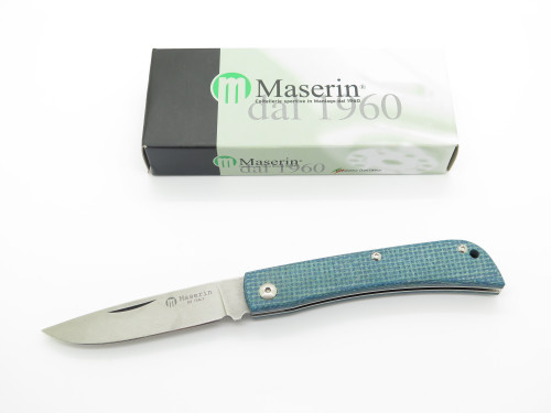 Maserin Plow D2 Steel Italy Blue Canvas Micarta Folding Sodbuster Pocket Knife
