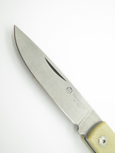 Maserin Plow D2 Steel Italy White Canvas Micarta Folding Sodbuster Pocket Knife