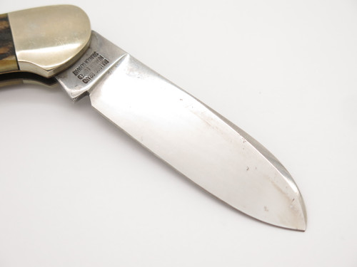 Vtg Bulldog Brand Tennessee Walking Horse Stag Handle Canoe Folding Pocket Knife