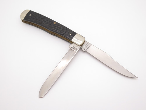Vintage Camillus R295T USA Trapper Black Handle Carbon V Folding Pocket Knife