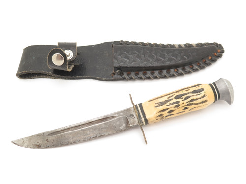 Vtg '55-66 Voos Fist Solingen Germany Faux Stag Handle Fixed Blade Hunting Knife