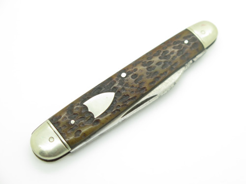 Antique 1878-1931 Hammer Brand NY Knife Co Walden Jigged Bone Folding Knife