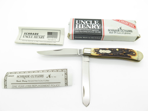 Vintage Schrade Uncle Henry 285UH USA 2 Blade Delrin Handle Folding Pocket Knife
