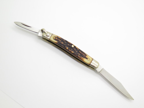 Vtg Schrade Uncle Henry USA 804UH Journeyman Delrin Stag Folding Pocket Knife