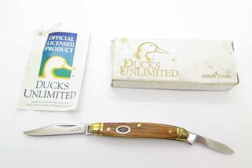 Vintage '03 Schrade USA SDU104 Ducks Unlimited Wood Folding Pocket Pen Knife