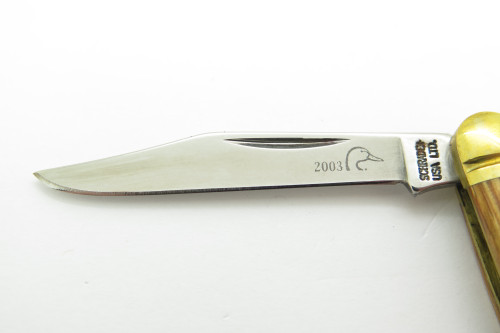 Vintage '03 Schrade USA SDU104 Ducks Unlimited Wood Folding Pocket Pen Knife