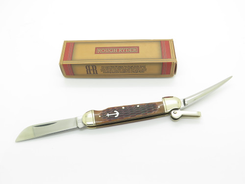Rough Rider Jigged Amber Bone Marlin Spike Sailor Rigging Folding Knife