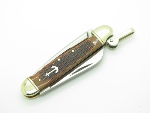 Rough Rider Jigged Amber Bone Marlin Spike Sailor Rigging Folding Knife