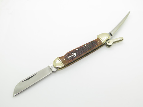 Rough Rider Jigged Amber Bone Marlin Spike Sailor Rigging Folding Knife