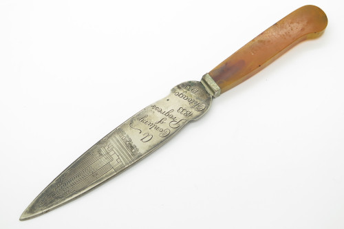 Vtg 1833-1933 Chicago Commemorative World Fair Green Duck Letter Opener Knife