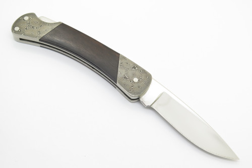 Vintage 1994 Buck 500 Duke Damascus Bolsters Ebony Folding Lockback Pocket Knife