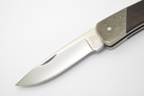 Vintage 1994 Buck 500 Duke Damascus Bolsters Ebony Folding Lockback Pocket Knife
