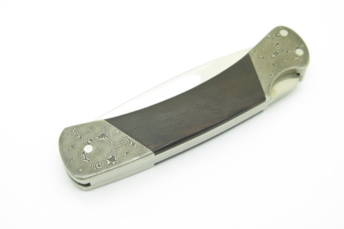 Vintage 1994 Buck 500 Duke Damascus Bolsters Ebony Folding Lockback Pocket Knife