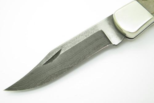 Vintage Buck 110 Damascus & Stag Custom Folding Hunter Lockback Knife