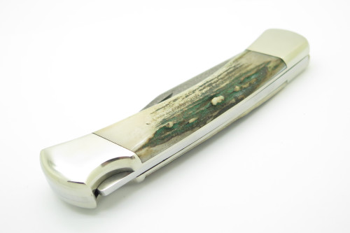 Vintage Buck 110 Damascus & Stag Custom Folding Hunter Lockback Knife