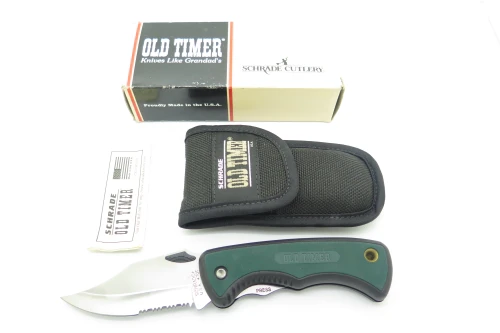 Vtg Schrade Old Timer USA 47OT Beast Green Handle Folding Hunter Linerlock Knife