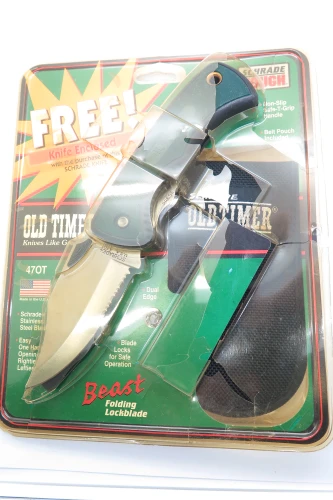 Vtg Schrade Old Timer USA 47OT Beast Linerlock Green Handle Folding Hunter Knife
