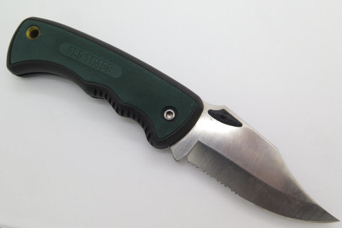 Vtg Schrade Old Timer USA 47OT Beast Green Handle Linerlock Folding Hunter Knife