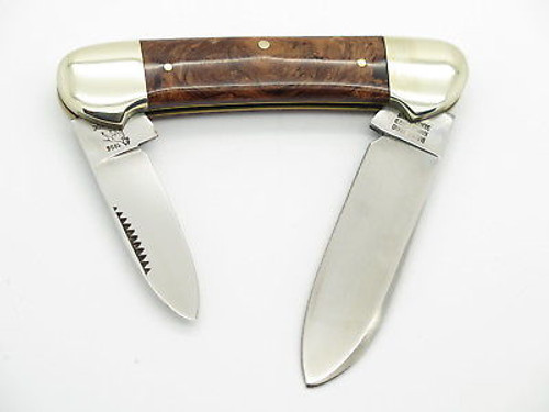 Vtg 1996 Bulldog Brand Pit Bull Burlwood Canoe Folding Pocket Knife