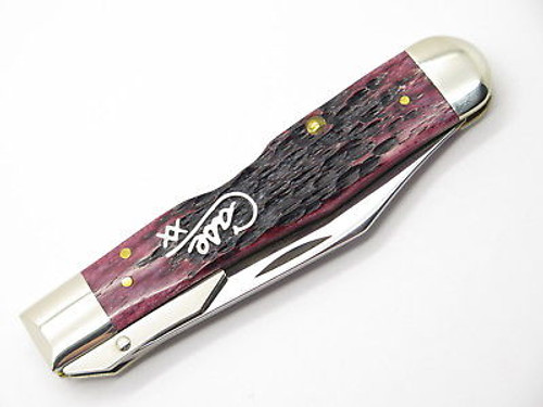 2002 Case XX 6111 1/2 Cheetah Script Cranberry Swing Guard Folding Knife