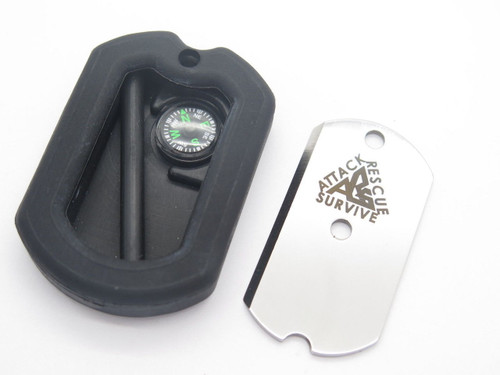 ARS Black Military ID Dog Tag Knife Emergency Survival Signal Compass Firestarter Kit