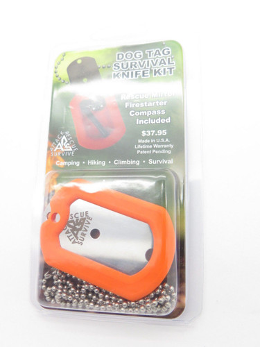 ARS Orange Military ID Dog Tag Knife Emergency Survival Compass Firestarter Kit