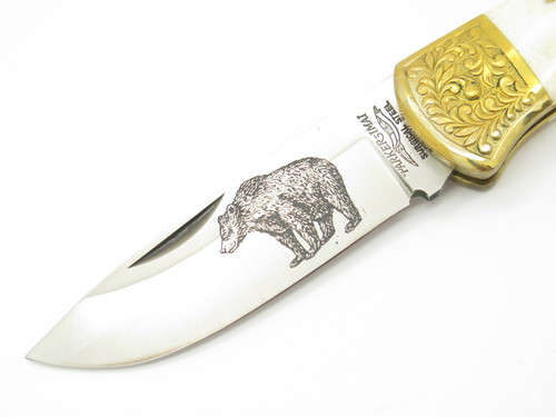 Vtg Parker Imai KF-539 Seki Japan Wildlife Bear Bone Stag Folding Hunter Knife