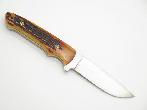 Custom North Idaho USA Honey Jigged Bone 440C Fixed Blade Hunting Knife