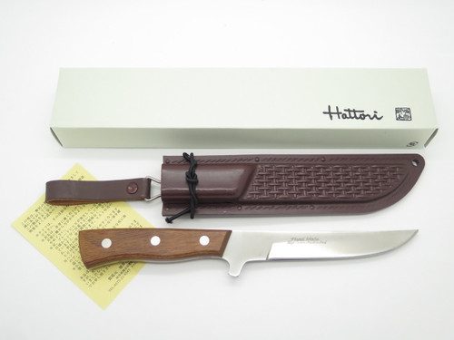 Vtg NOS Hattori Seki Japan Custom 10" Fixed Blade Hunting Knife Brown Sheath