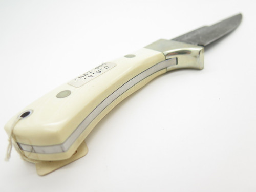 Vtg Custom Seki Japan 1/1 Wht Micarta Parker Damascus Fixed Blade Hunting Knife