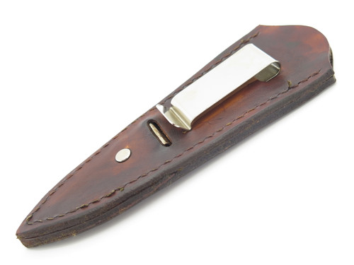 Custom USA Brown Leather Fixed 4" Blade Dagger Knife Boot Belt Clip Sheath