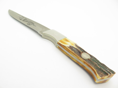 Vintage 1994 Bear Cutlery USA NKCA Club Stag Fixed Blade Hunting Skinner Knife