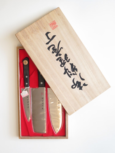 Vtg Japanese Gift Set Seki Japan AUS8 Sushi Vegetable Kitchen Cutlery Chef Knife