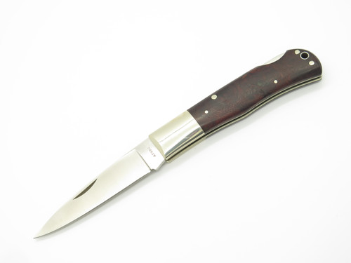 Vtg Athro Seki Japan Jess Horn Design Burlwood V-1 Folding Lockback Pocket Knife