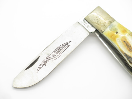 Vtg 1982-85 Parker & Son K410 Seki Japan 4.5" Stag Trapper Folding Pocket Knife