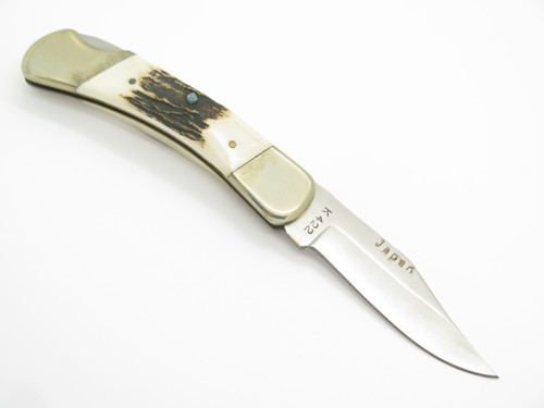 Vtg 1982-85 Parker & Son K422 Seki Japan 3.5" Stag Folding Lockback Pocket Knife