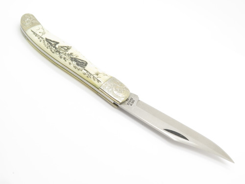 Vtg 1977 Case Moby Dick Limited #0749 Whale Scrimshaw Bone Folding Hunter Knife