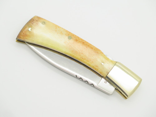 Vtg NOS '80 Taylor Cutlery Elk Horn 4" Smooth Bone Folding Lockback Pocket Knife