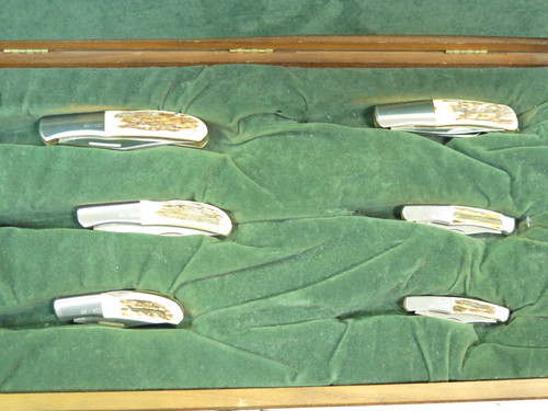 Vtg Kershaw Oregon Japan Premier Edition Officer Ranch Stag Folding Knife Set