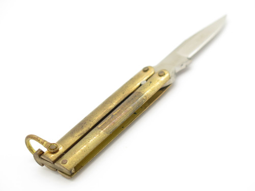 Vintage 1980s Valor Seki Japan Mini 2" Brass Handle Folding Balisong Butterfly Knife