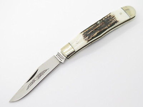 Vtg Parker Eagle Seki Japan Single Bld. Stag Trapper Folding Pocket Knife