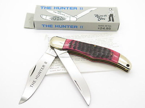 Vtg 1980s Honest Abe Parker Seki Japan Red Bone Large Folding Hunter Knife