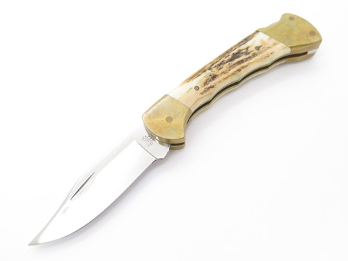 Vintage 1980s Buck Custom Shop 112 Ranger Stag Folding Hunter Lockback Knife