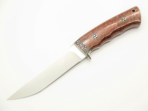 Hiroshi Suzuki Japan Custom Engraved Tanto Mirror Polished ATS-34 Fixed Knife