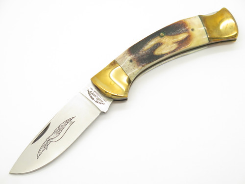 Vtg 1978-82 Parker Brothers Imai K-115 Seki Japan Stag Folding Hunter Knife