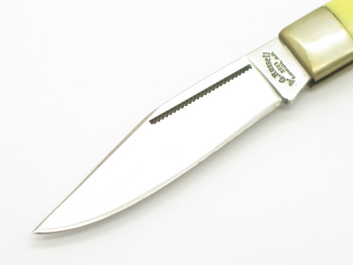 Vtg 2003 AG Russell USA Acorn Yellow Handle 154CM Folding Lockback Pocket Knife