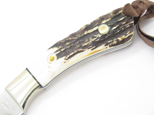 Junglee Tak Fukuta Custom Seki Japan Lg Fixed Blade Gut Hook Knife Stag & AUS-8