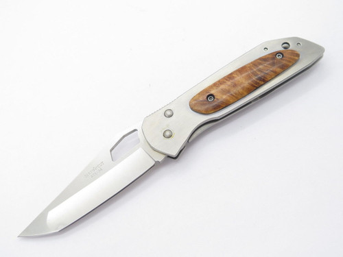 Vtg Seki Cut SC-145 Burlwood Folding Pocket Knife ATS-34 Tanto By G. Sakai